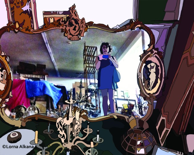 self portrait in furniture store 16x20 drawn small