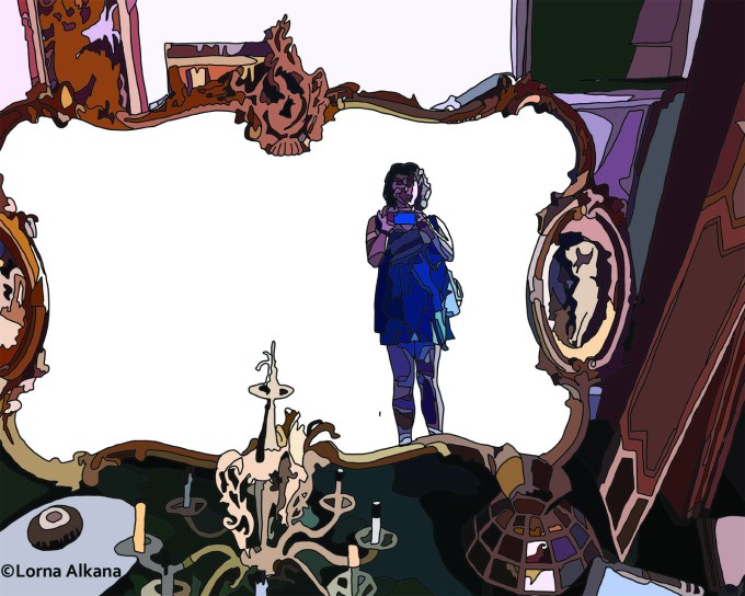 self portrait in furniture store 16x20 small robot lorna