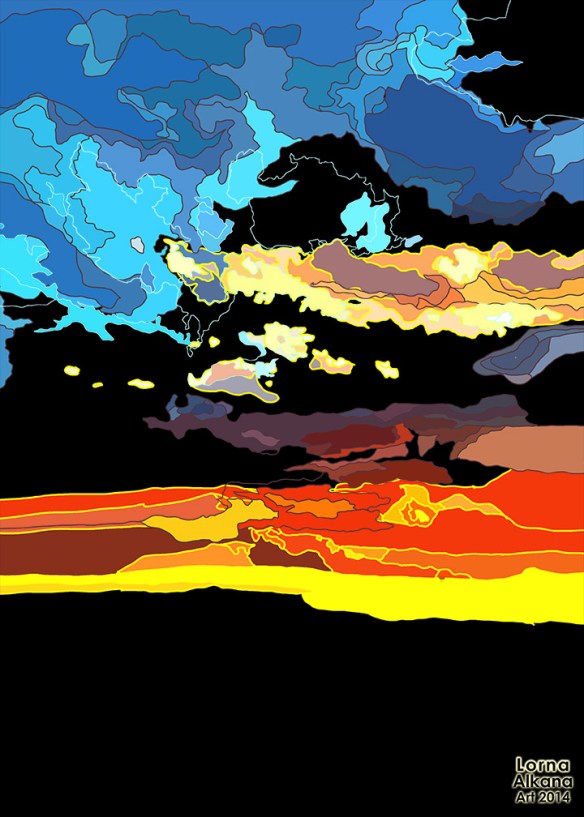 sunset and trees 10x14 lorna alkana process w